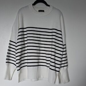 Striped Crew Neck Sweater - Black and White